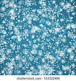 Snowflakes blue seamless background. Geometric natural flakes shapes elements. Greetings banner winter holiday. Vector illustration EPS10
