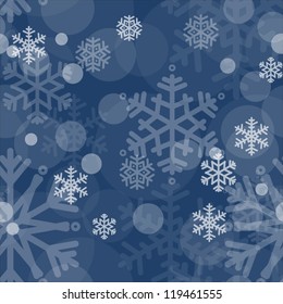Snowflakes blue seamless pattern. Christmas background