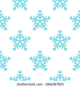 Snowflakes. Blue seamless pattern on white background. Vector illustration