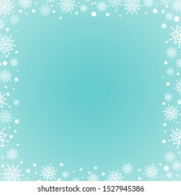 Snowflakes blue square background with place for text.