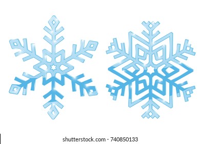 Snowflakes. Blue symbol isolated on white background. Vector 3d illustration