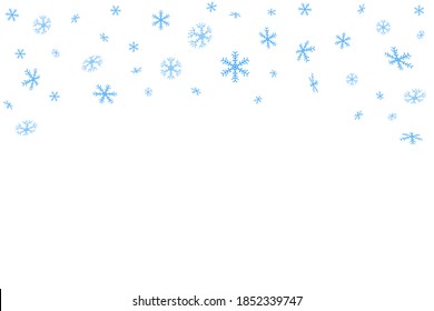 Snowflakes are blue. Vector winter snow illustration, background, template. Decorative decoration for Christmas and new year. With space for text.