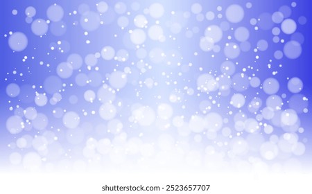 Snowflakes and bokeh lights are scattered across a blue winter background, creating a soft, dreamy effect. The image conveys a peaceful and festive winter concept. Vector illustration