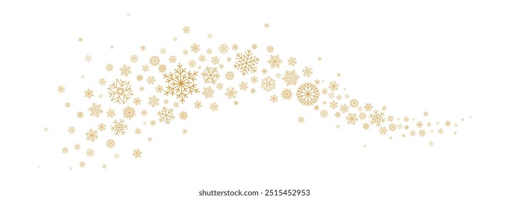 Snowflakes border. Gold Christmas banner