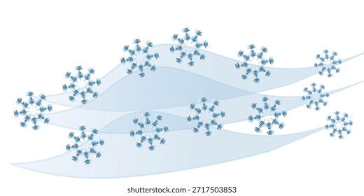 Borda em flocos de neve em forma de onda . Flocos de neve azuis com borda de estrelas . Bonito vetor de onda flocos de neve . Decoração de Natal .	