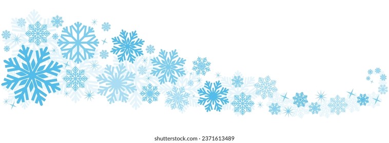 Snowflakes border in wave shape.Blue snowflakes with stars border.Blue snowflakes wave vector.Christmas decoration.	