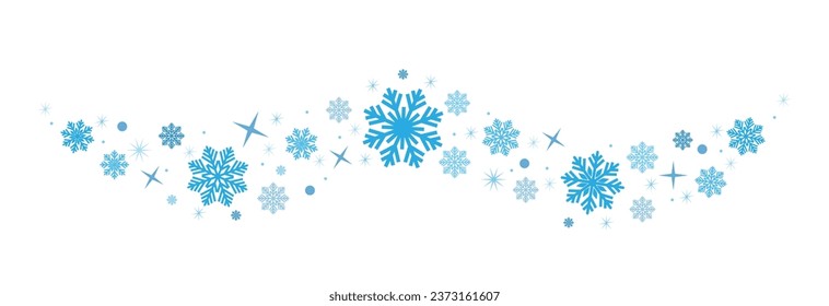 Los copos de nieve bordean el borde en forma de onda. Copos de nieve azules con borde de estrellas. Vector de ondas de copos de nieve azules. Decoración navideña.	