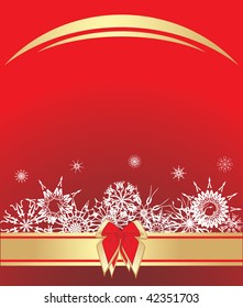 Snowflakes with bow on the red background. Vector