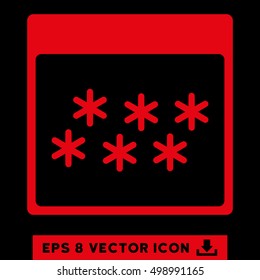 Snowflakes Calendar Page icon. Vector EPS illustration style is flat iconic symbol, red color.