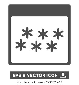 Snowflakes Calendar Page icon. Vector EPS illustration style is flat iconic symbol, gray color.