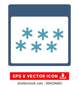 Snowflakes Calendar Page icon. Vector EPS illustration style is flat iconic bicolor symbol, cyan and blue colors.