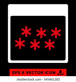 Snowflakes Calendar Page icon. Vector EPS illustration style is flat iconic bicolor symbol, red and white colors.
