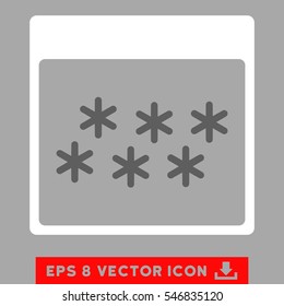 Snowflakes Calendar Page icon. Vector EPS illustration style is flat iconic bicolor symbol, dark gray and white colors.