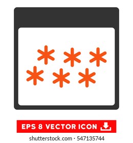 Snowflakes Calendar Page icon. Vector EPS illustration style is flat iconic bicolor symbol, orange and gray colors.