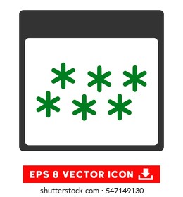 Snowflakes Calendar Page icon. Vector EPS illustration style is flat iconic bicolor symbol, green and gray colors.