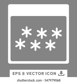 Snowflakes Calendar Page icon. Vector EPS illustration style is flat iconic symbol, white color.