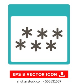 Snowflakes Calendar Page icon. Vector EPS illustration style is flat iconic bicolor symbol, grey and cyan colors.