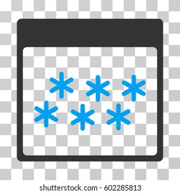 Snowflakes Calendar Page icon. Vector illustration style is flat iconic bicolor symbol, blue and gray colors, transparent background. Designed for web and software interfaces.