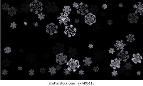 Snowflakes Christmas Backdrop. Element of Design with Snow for a Postcard, Invitation Card, Banner, Flyer.  Vector Falling Snowflakes on a Blue Christmas Backdrop.