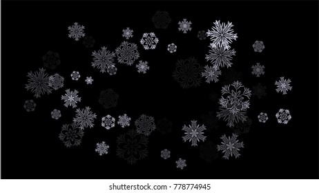Snowflakes Christmas Backdrop. Element of Design with Snow for a Postcard, Invitation Card, Banner, Flyer.  Vector Falling Snowflakes on a Blue Background