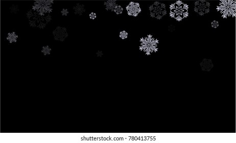 Snowflakes Christmas Backdrop. Element of Design with Snow for a Postcard, Invitation Card, Banner, Flyer.  Vector Falling Snowflakes on a Blue Winter Background