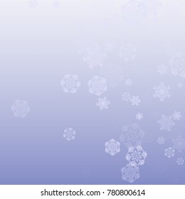 Snowflakes Christmas Backdrop. Element of Design with Snow for a Postcard, Invitation Card, Banner, Flyer.  Vector Falling Snowflakes on a Blue Christmas Backdrop.