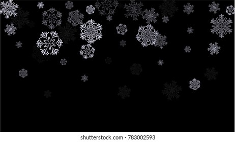 Snowflakes Christmas Backdrop. Element of Design with Snow for a Postcard, Invitation Card, Banner, Flyer.  Vector Falling Snowflakes on a Blue Winter Background