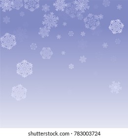 Snowflakes Christmas Backdrop. Element of Design with Snow for a Postcard, Invitation Card, Banner, Flyer.  Vector Falling Snowflakes on a Blue Winter Background