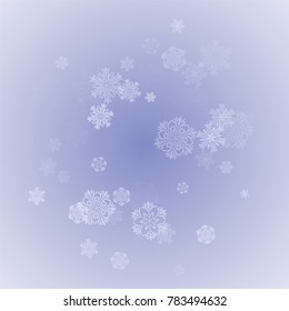 Snowflakes Christmas Backdrop. Element of Design with Snow for a Postcard, Invitation Card, Banner, Flyer.  Vector Falling Snowflakes on a Blue Background