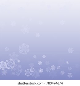 Snowflakes Christmas Backdrop. Element of Design with Snow for a Postcard, Invitation Card, Banner, Flyer.  Vector Falling Snowflakes on a Blue Winter Background