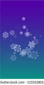Snowflakes Christmas Background. Element of Design with Snow for a Postcard, Invitation Card, Banner, Flyer.  Vector Falling Snowflakes on a Blue Background

