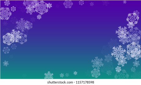 Snowflakes Christmas Background. Element of Design with Snow for a Postcard, Invitation Card, Banner, Flyer.  Vector Falling Snowflakes on a Blue Background
