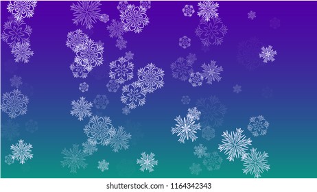 Snowflakes Christmas Background. Element of Design with Snow for a Postcard, Invitation Card, Banner, Flyer.  Vector Falling Snowflakes on a Blue Background
