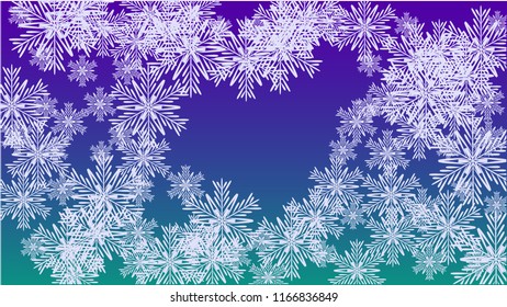 Snowflakes Christmas Background. Element of Design with Snow for a Postcard, Invitation Card, Banner, Flyer.  Vector Falling Snowflakes on a Blue Background
