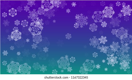 Snowflakes Christmas Background. Element of Design with Snow for a Postcard, Invitation Card, Banner, Flyer.  Vector Falling Snowflakes on a Blue Background
