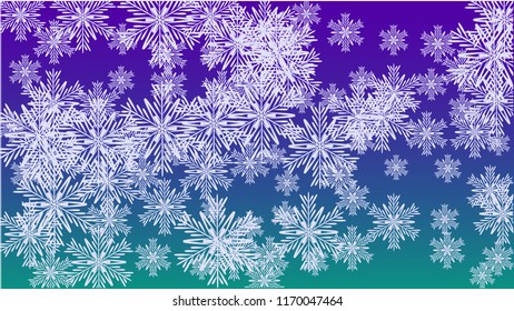 Snowflakes Christmas Background. Element of Design with Snow for a Postcard, Invitation Card, Banner, Flyer.  Vector Falling Snowflakes on a Blue Background

