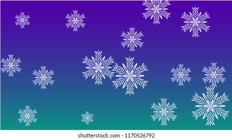 Snowflakes Christmas Background. Element of Design with Snow for a Postcard, Invitation Card, Banner, Flyer.  Vector Falling Snowflakes on a Blue Background
