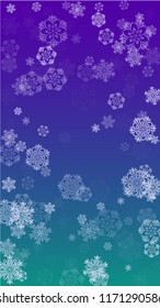 Snowflakes Christmas Background. Element of Design with Snow for a Postcard, Invitation Card, Banner, Flyer.  Vector Falling Snowflakes on a Blue Background
