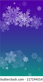 Snowflakes Christmas Background. Element of Design with Snow for a Postcard, Invitation Card, Banner, Flyer.  Vector Falling Snowflakes on a Blue Background
