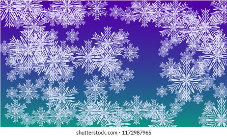 Snowflakes Christmas Background. Element of Design with Snow for a Postcard, Invitation Card, Banner, Flyer.  Vector Falling Snowflakes on a Blue Background
