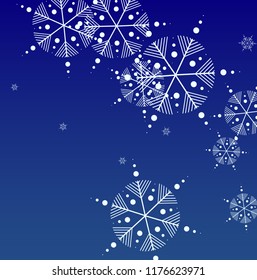 Snowflakes Christmas Background. Element of Design with Snow for a Postcard, Invitation Card, Banner, Flyer.  Vector Falling Snowflakes on a Blue Background



