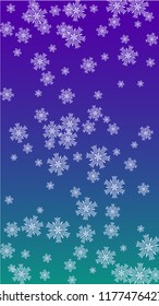 Snowflakes Christmas Background. Element of Design with Snow for a Postcard, Invitation Card, Banner, Flyer.  Vector Falling Snowflakes on a Blue Background
