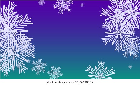 Snowflakes Christmas Background. Element of Design with Snow for a Postcard, Invitation Card, Banner, Flyer.  Vector Falling Snowflakes on a Blue Background
