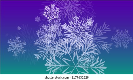 Snowflakes Christmas Background. Element of Design with Snow for a Postcard, Invitation Card, Banner, Flyer.  Vector Falling Snowflakes on a Blue Background
