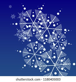 Snowflakes Christmas Background. Element of Design with Snow for a Postcard, Invitation Card, Banner, Flyer.  Vector Falling Snowflakes on a Blue Background


