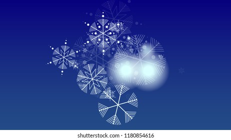 Snowflakes Christmas Background. Element of Design with Snow for a Postcard, Invitation Card, Banner, Flyer.  Vector Falling Snowflakes on a Blue Background

