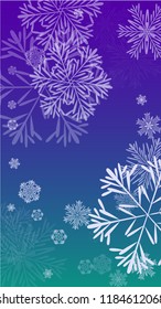 Snowflakes Christmas Background. Element of Design with Snow for a Postcard, Invitation Card, Banner, Flyer.  Vector Falling Snowflakes on a Blue Background
