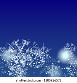 Snowflakes Christmas Background. Element of Design with Snow for a Postcard, Invitation Card, Banner, Flyer.  Vector Falling Snowflakes on a Blue Background


