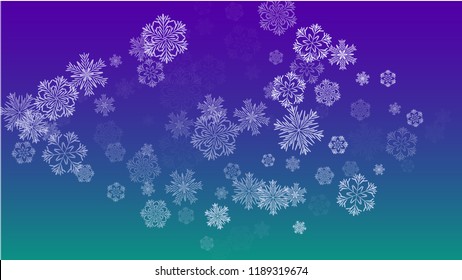 Snowflakes Christmas Background. Element of Design with Snow for a Postcard, Invitation Card, Banner, Flyer.  Vector Falling Snowflakes on a Blue Background
