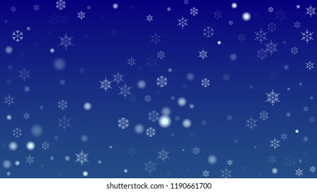 Snowflakes Christmas Background. Element of Design with Snow for a Postcard, Invitation Card, Banner, Flyer.  Vector Falling Snowflakes on a Blue Background


